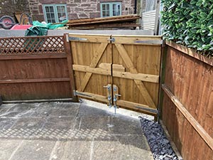 Rear view of double tongue and groove timber garden gates